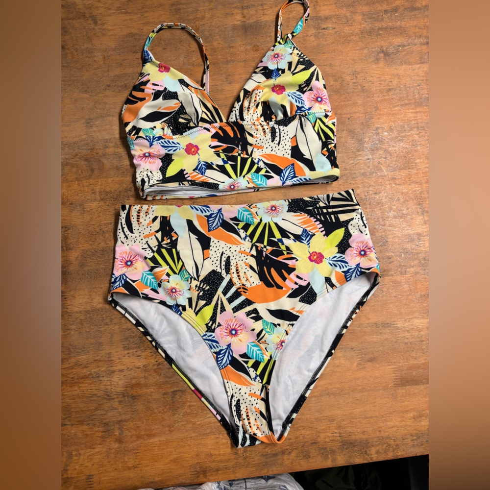 Old Navy Floral Bikini - Black, Pink, Orange